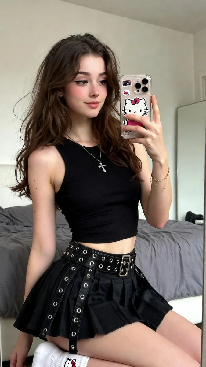 ถ่ายเซลฟี่ในกระจกสไตล์ E-girl สุดเท่ในห้องนอน 1