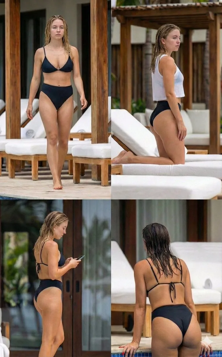 Sydney Sweeney: ชุดว่ายน้ำขาวดำ 4 ช่อง 1