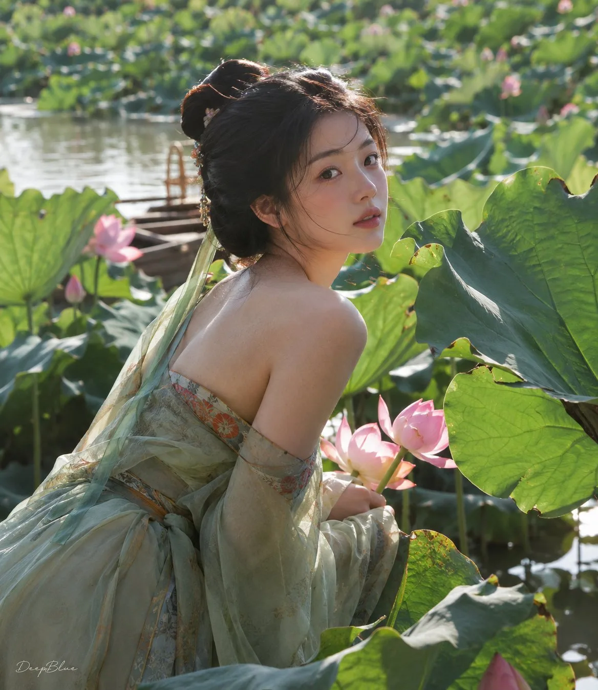 บันทึกภาพสาวเก็บดอกบัวยุคถัง (สมาร์ทโฟน) 1