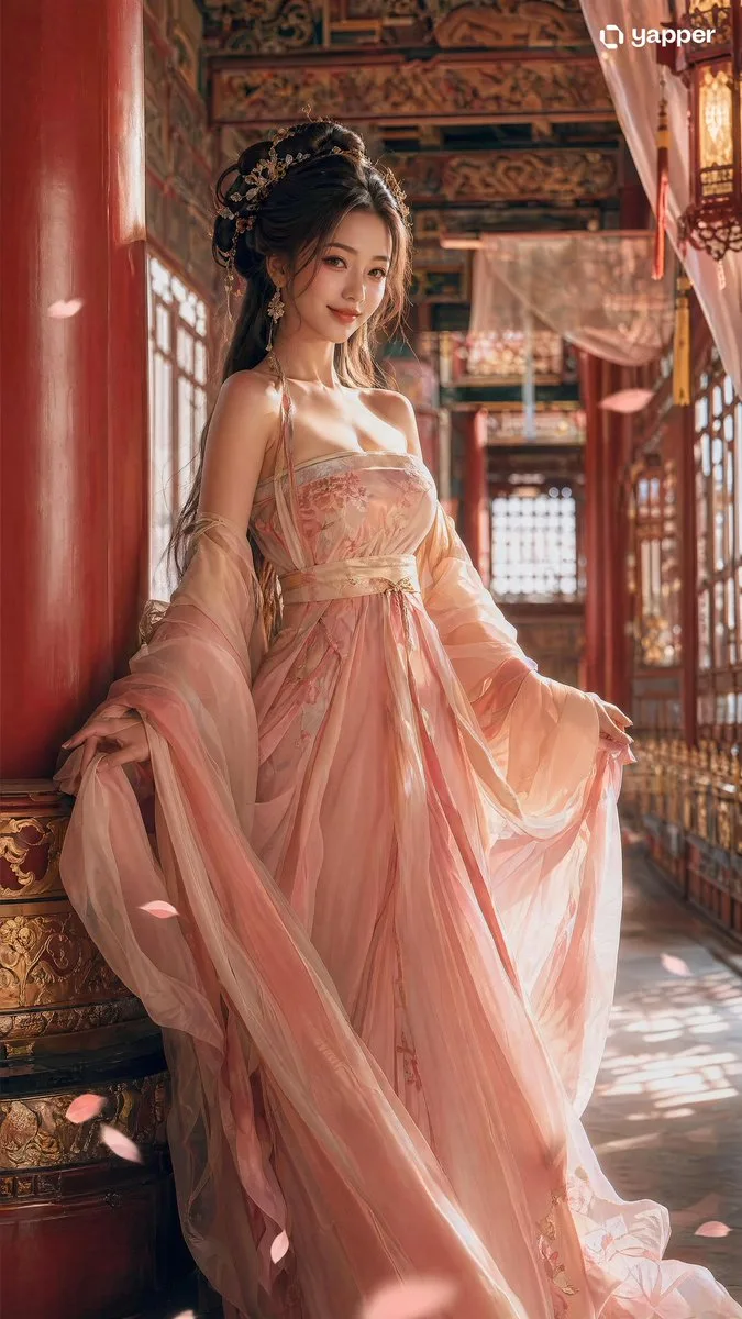 หญิงงามชุดฮั่นฝูราชสำนักถังในวังสุดอลังการ 1