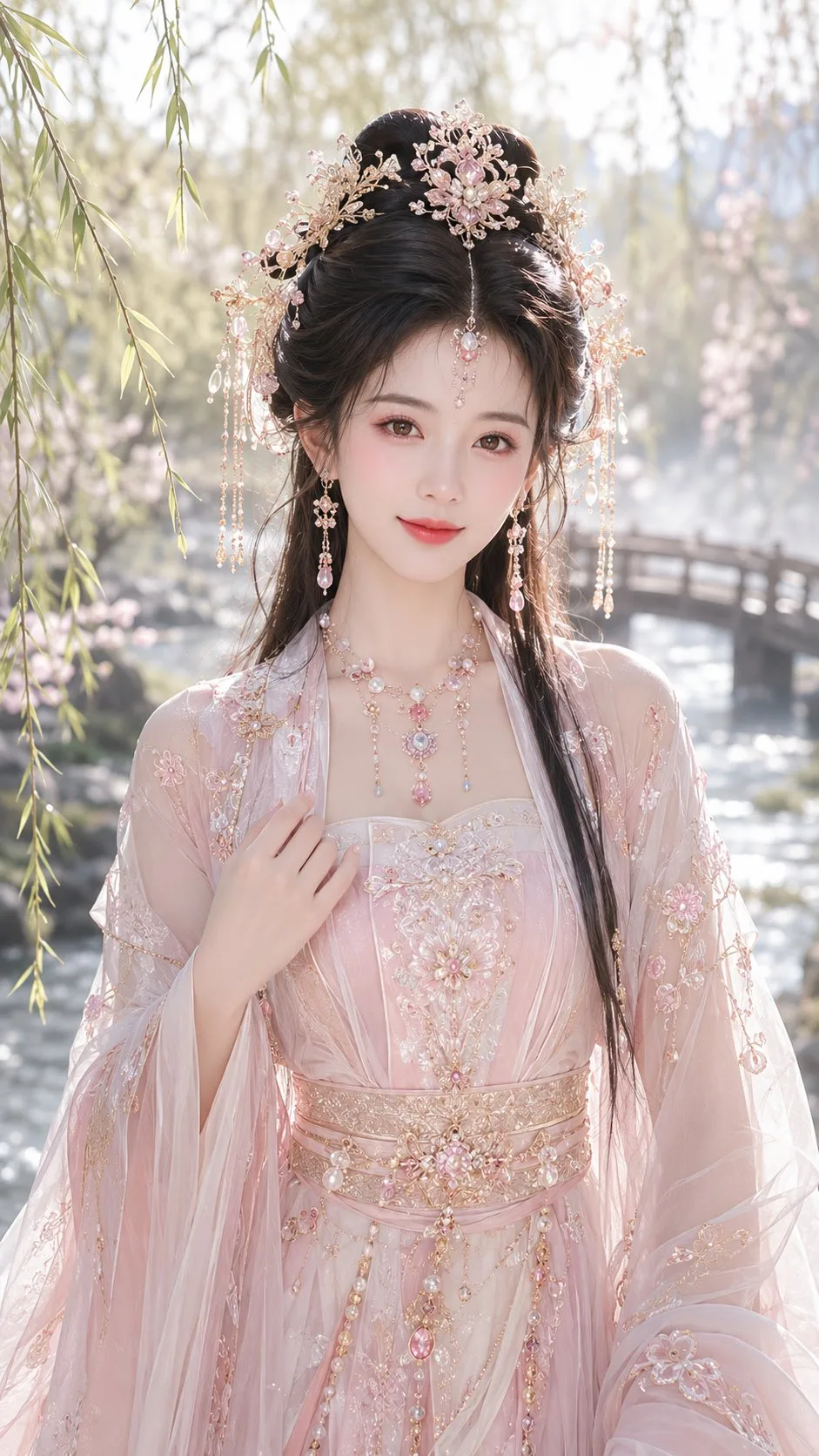 ชุดจีนโบราณ สไตล์ราชวงศ์ถัง: หญิงสาวสวยริมลำธาร 1