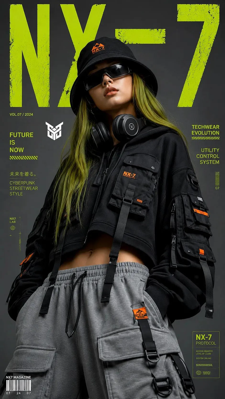 สาวผมเขียวมอส ในชุด Techwear สไตล์นิตยสารแฟชั่น 1