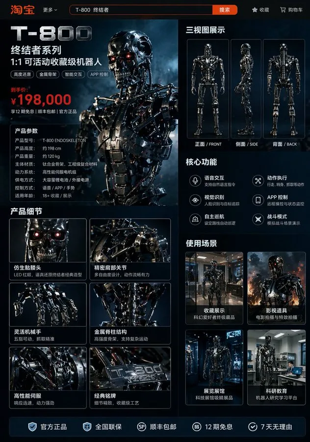 หุ่นยนต์ T-800: รายละเอียดสินค้า Taobao 1