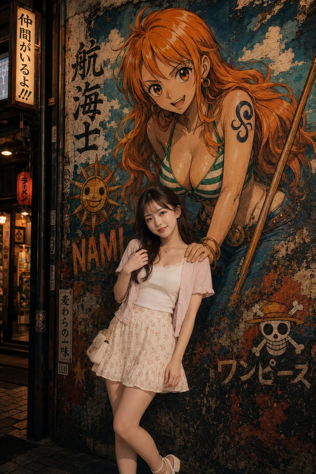 สาวโตเกียวกับมือบนจิตรกรรมฝาผนังข้างถนน 1