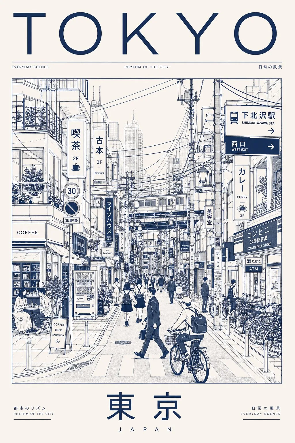 โปสเตอร์ภาพเส้นเมืองโตเกียว สไตล์มินิมอล 2
