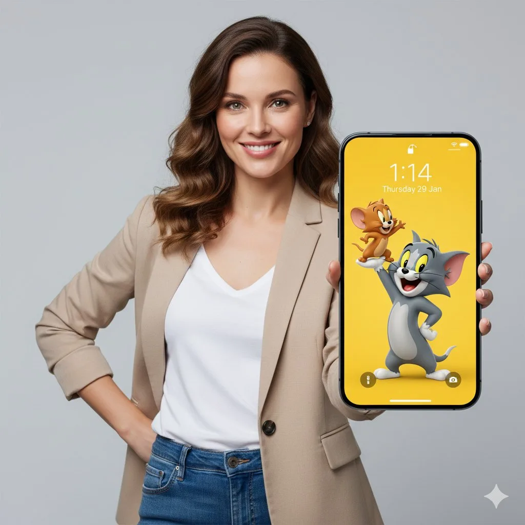 วอลเปเปอร์ Tom & Jerry 3D พร้อมนางแบบสาวนักธุรกิจ 1