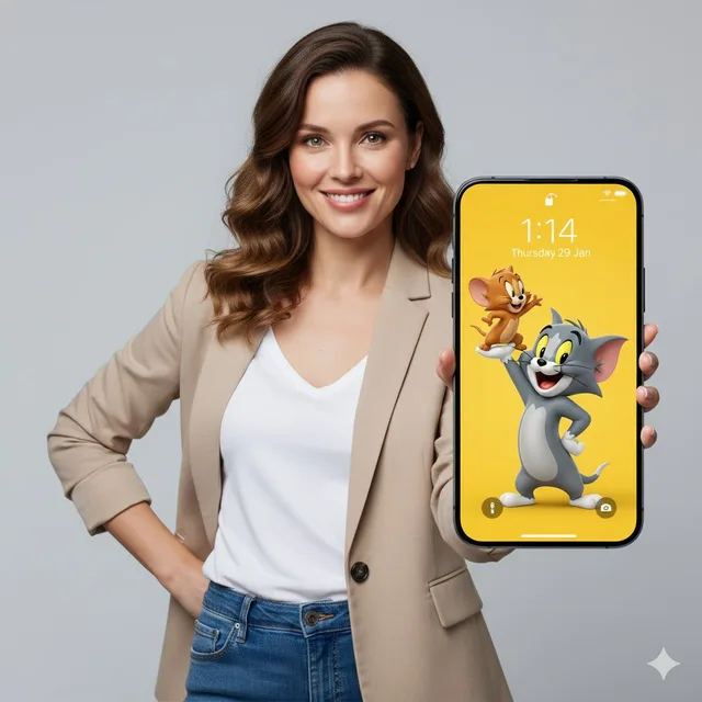 วอลเปเปอร์ Tom & Jerry 3D พร้อมนางแบบสาวนักธุรกิจ