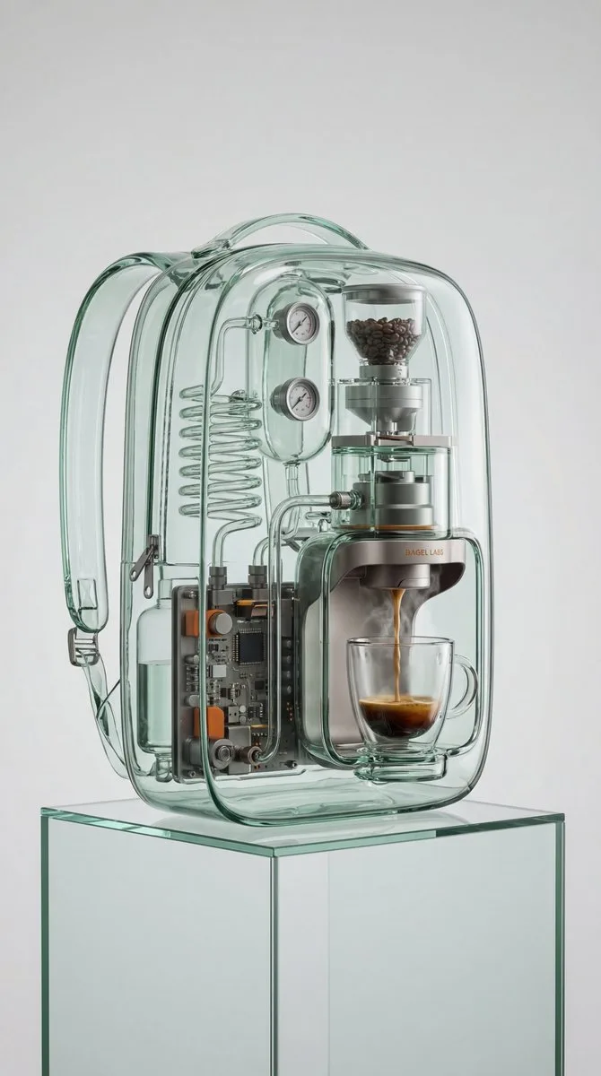 ระบบเครื่องชงกาแฟเอสเพรสโซในกระเป๋าเป้แก้วใส 1