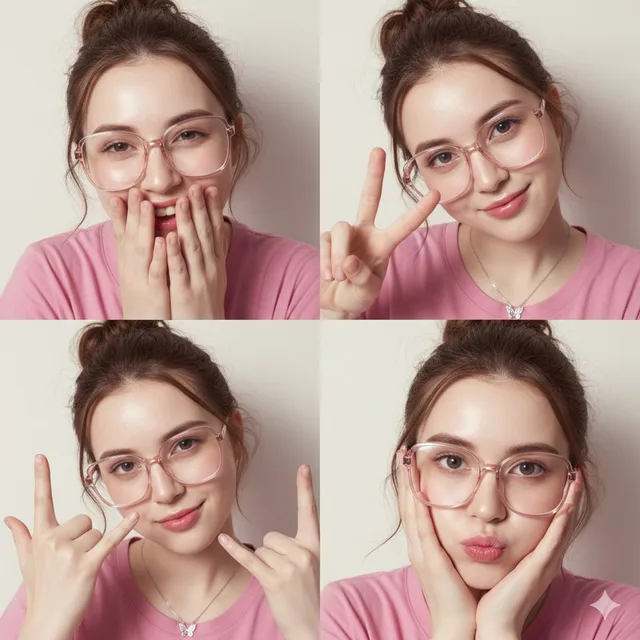 สาวครีมมี่ผิวสวยกับแว่นชมพูใส 4 ช็อต