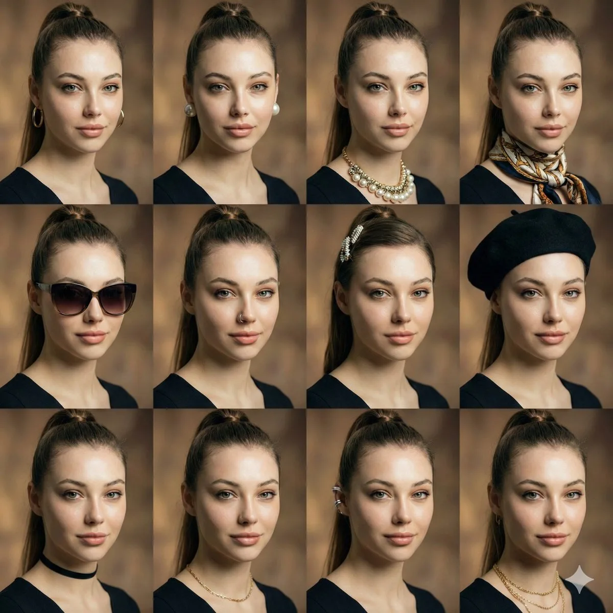 คอลลาจใบหน้าเดิมกับ 12 เครื่องประดับหลากสไตล์ 1