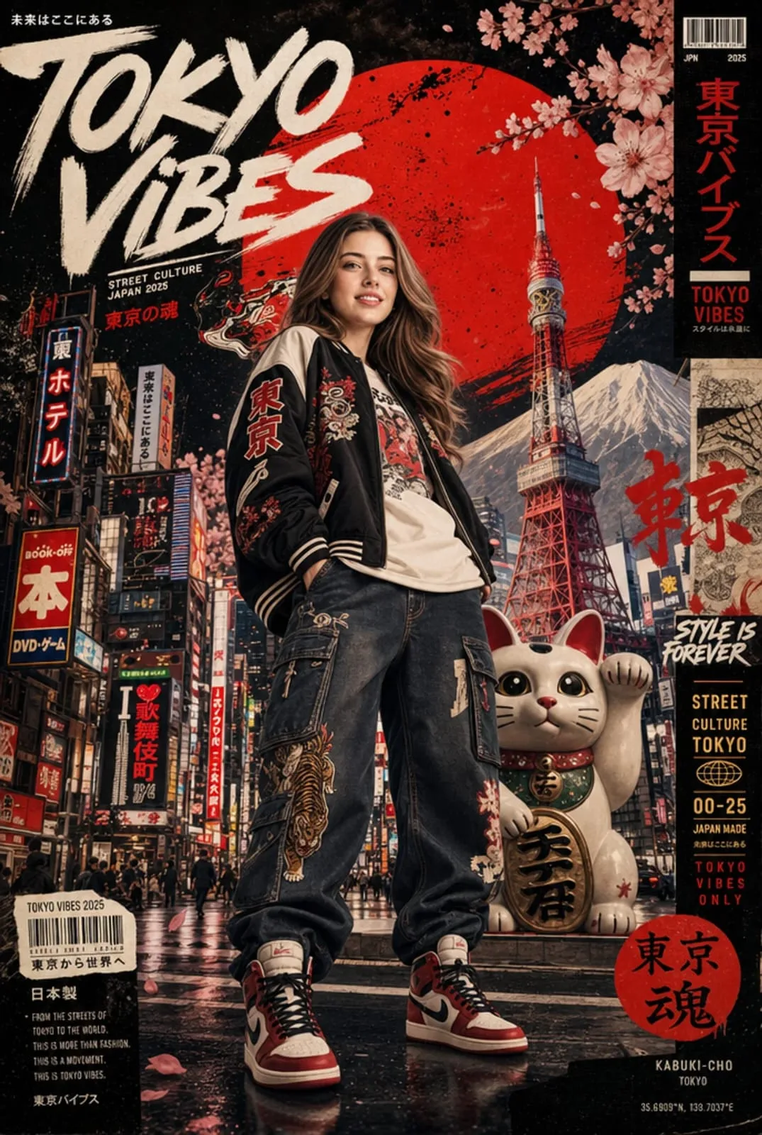 โปสเตอร์แฟชั่นญี่ปุ่น: สาวใต้เอเชียในโตเกียวล้ำยุค 1