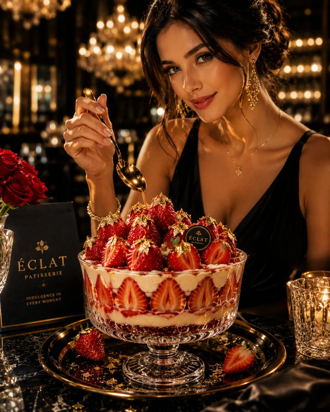 โฆษณาของหวานสตรอว์เบอร์รีสุดหรูในร้านอาหารมิชลิน 1