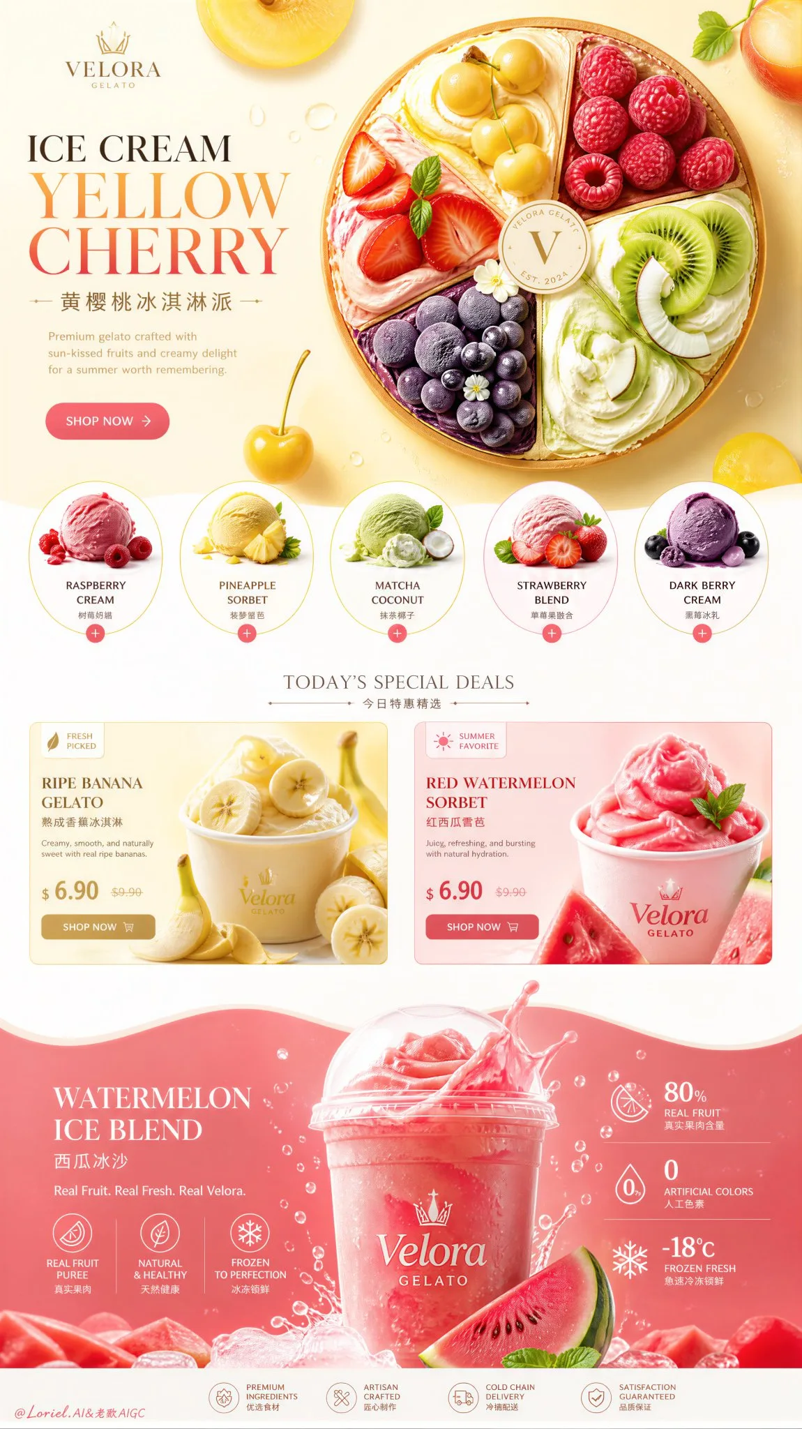 ดีไซน์หน้าสินค้าไอศกรีมพรีเมียมหรูหราสำหรับ E-commerce 1