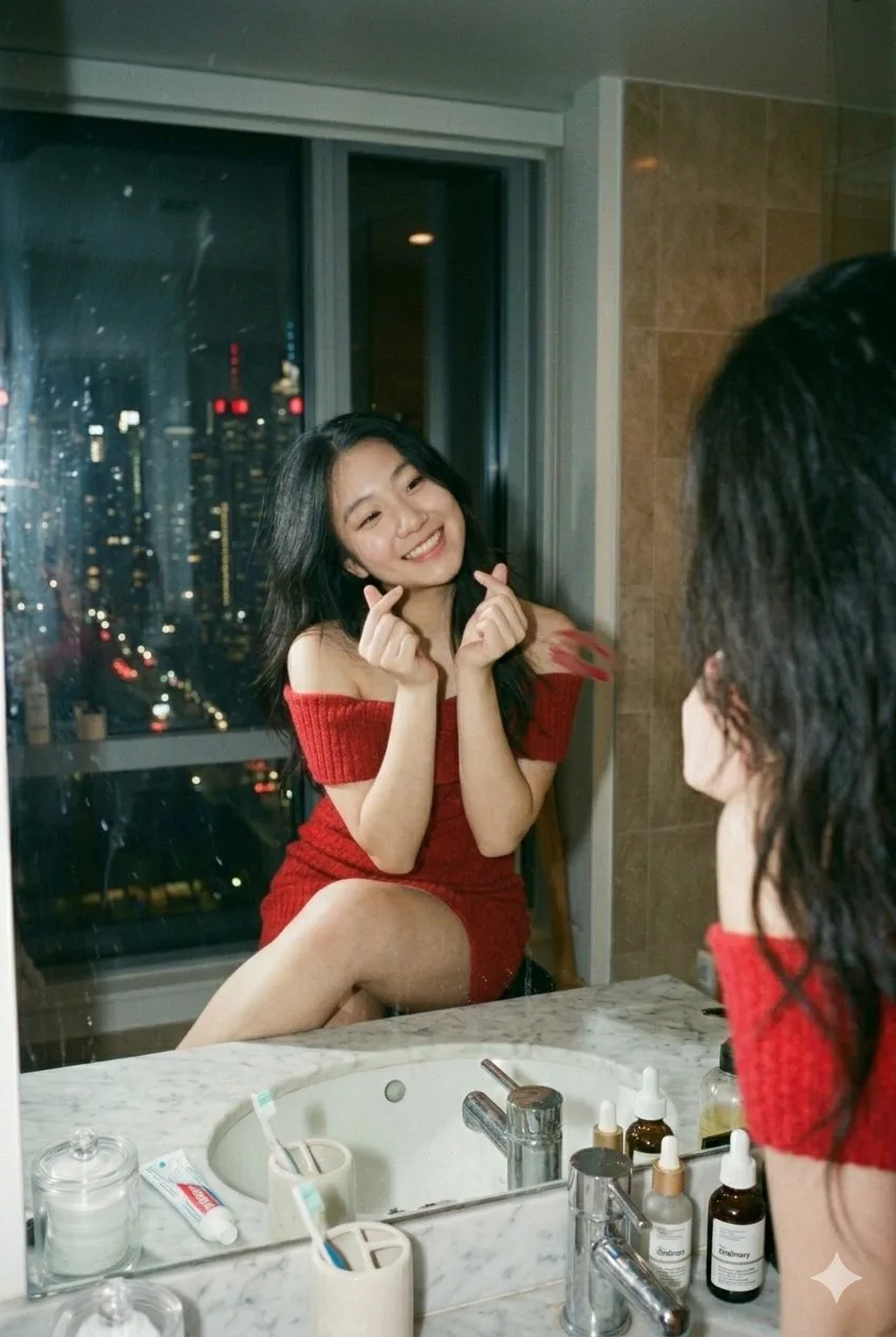 ภาพพอร์ตเทรตฟิล์ม 35 มม. ในกระจกห้องน้ำสุดสมจริง 2
