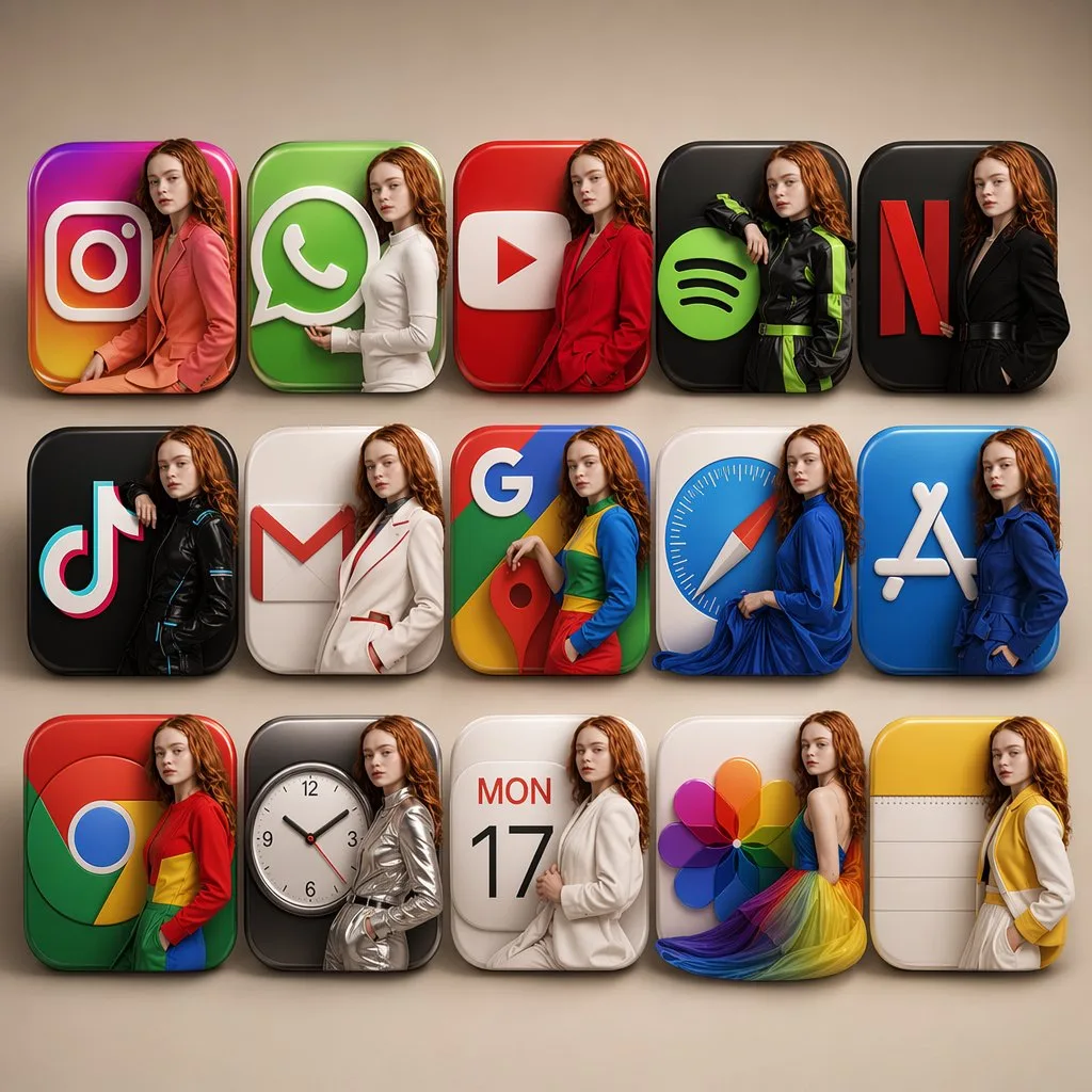ไอคอนแอป 3D รูปสาวน้อยน่ารัก สไตล์หรูหรา 1