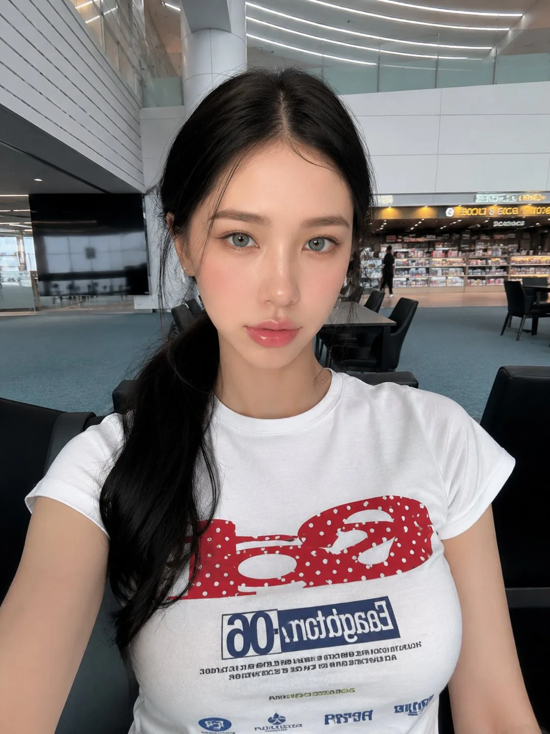 เซลฟี่สาวเอเชียในท่าอากาศยานทันสมัย 1