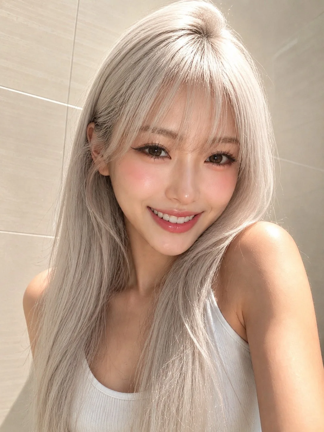 สาวเอเชียผมแดงเชอร์รี่ สไตล์มินิมอลในห้อง 1