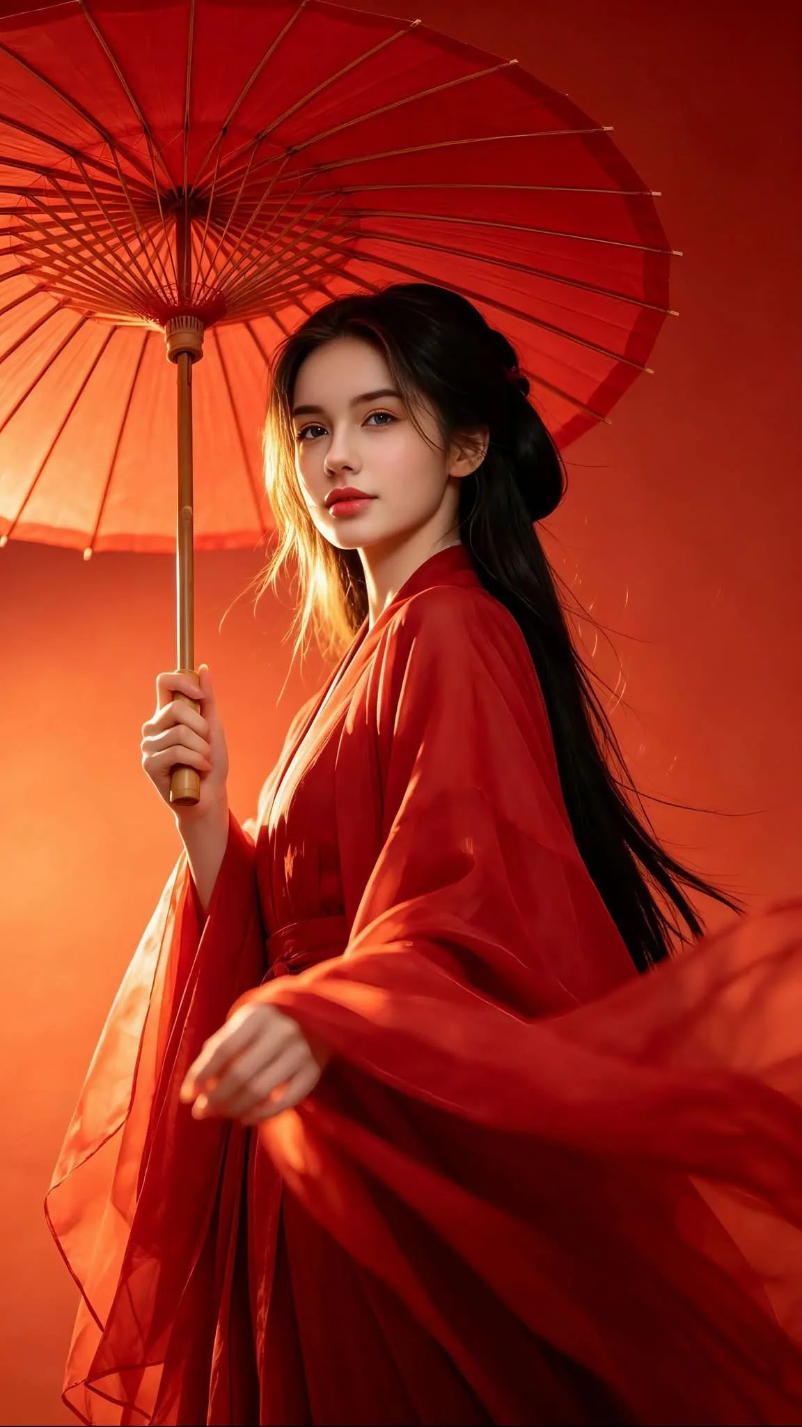 สาวจีนชุดฮั่นฝูสีแดง สไตล์คลาสสิก สมจริง 1