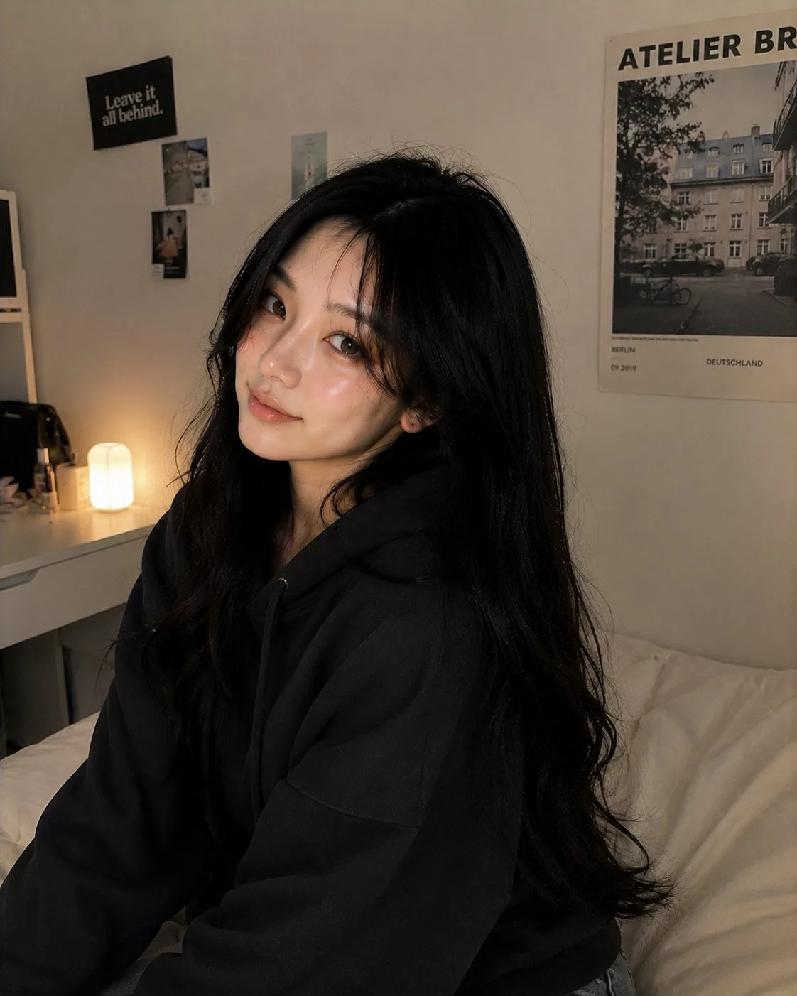 ภาพเหมือนสาวเกาหลีในห้องนอนอบอุ่นสมจริง 1