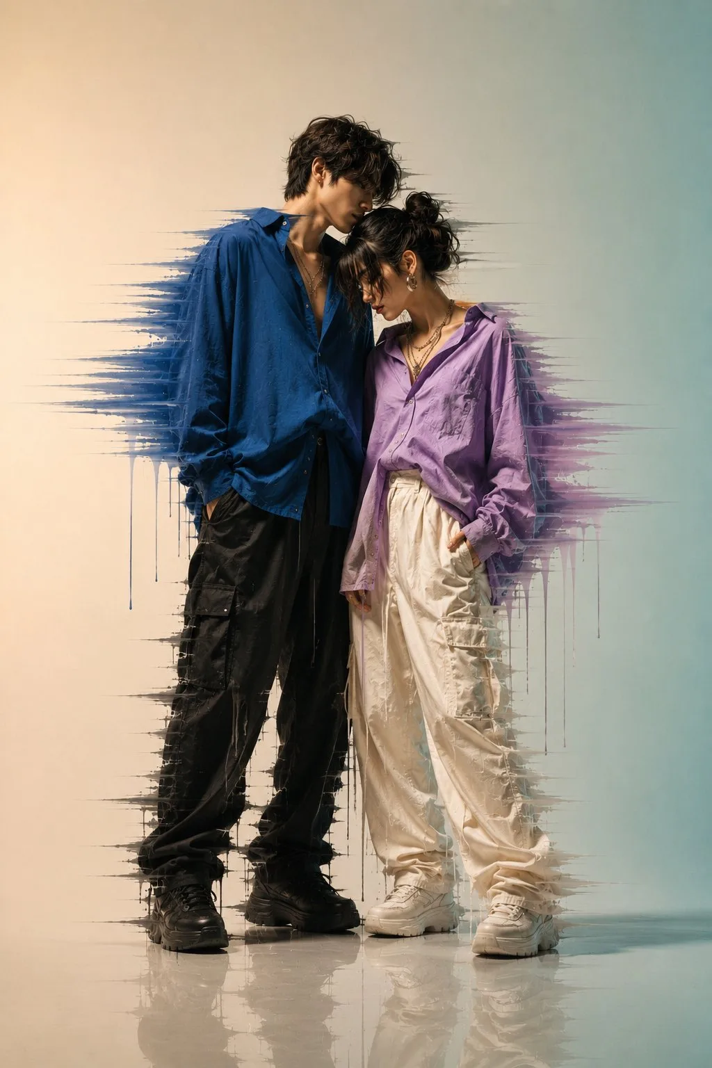 คู่รักแฟชั่น: ภาพวาดสีน้ำมันหรูหราสไตล์มินิมอล 1