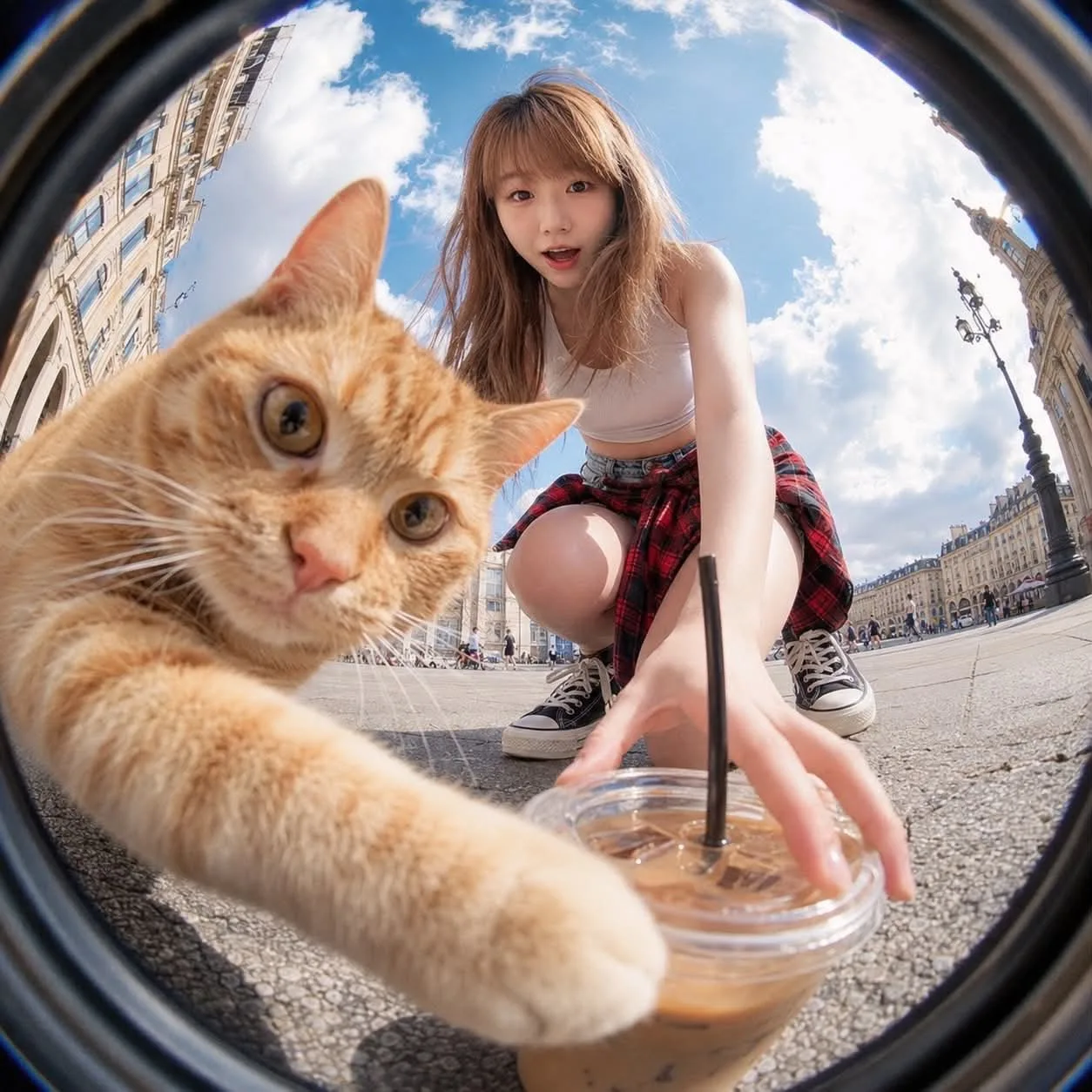 ชีวิตประจำวันด้วยเลนส์ฟิชอาย: หญิงสาวและแมวซน 1