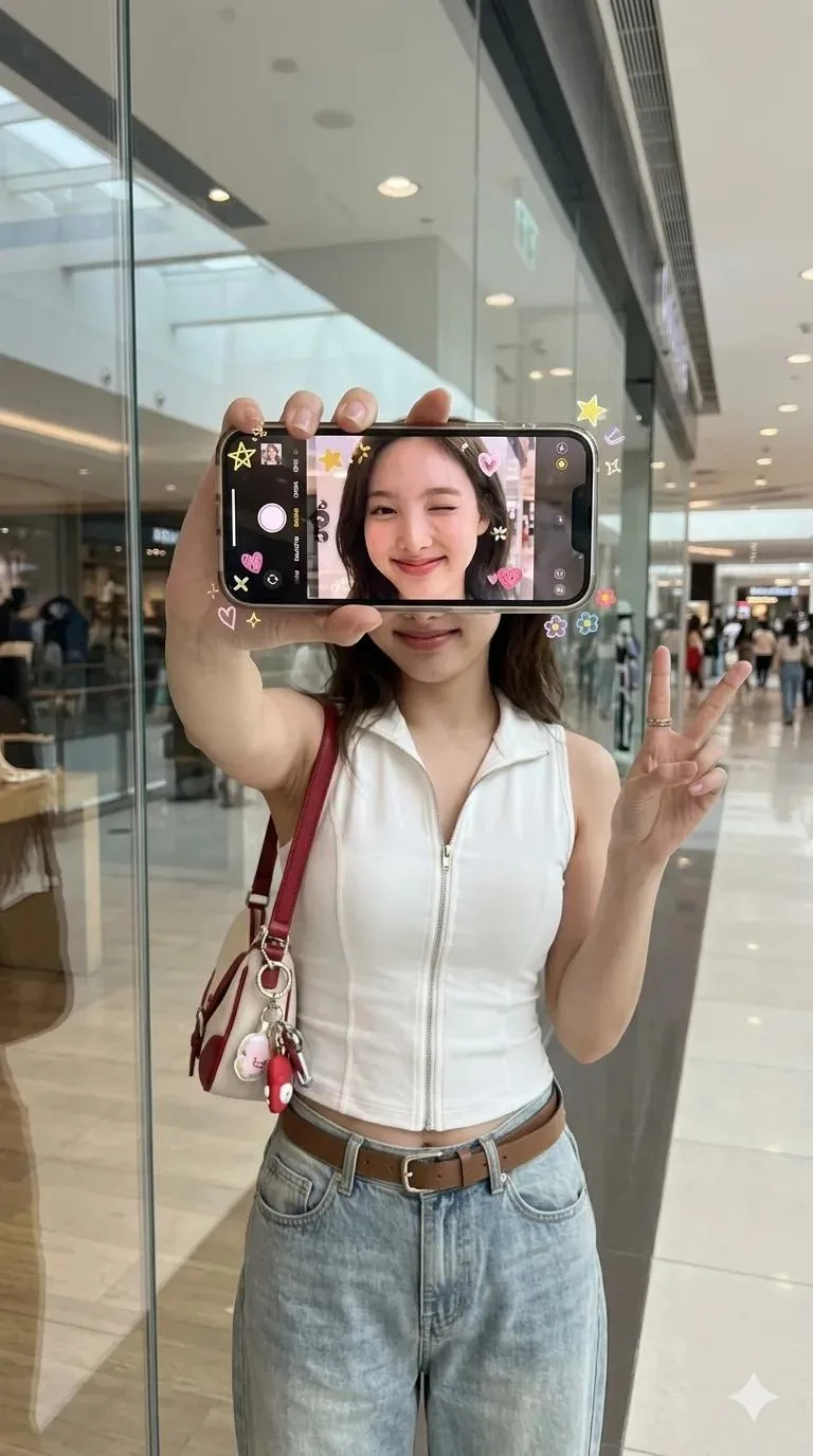 พอร์เทรตสะท้อนกับหน้าจอ iPhone บนกระจกเงา 2
