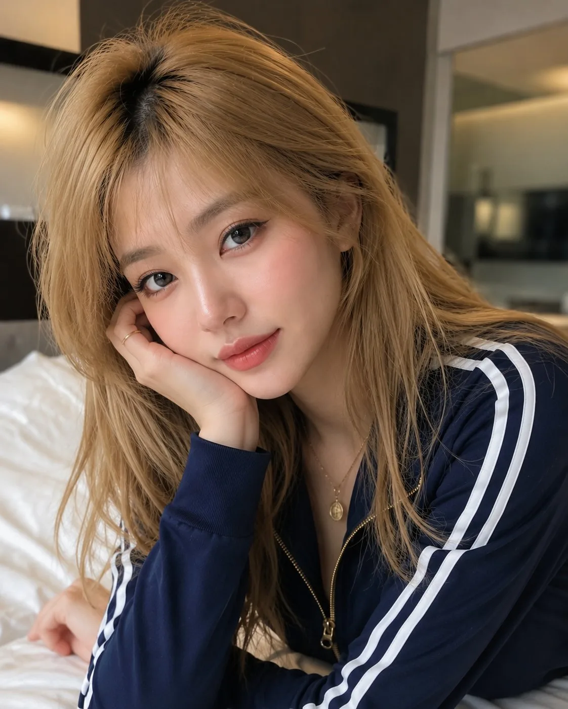 สาวญี่ปุ่นผมบลอนด์ทองในร่ม 1