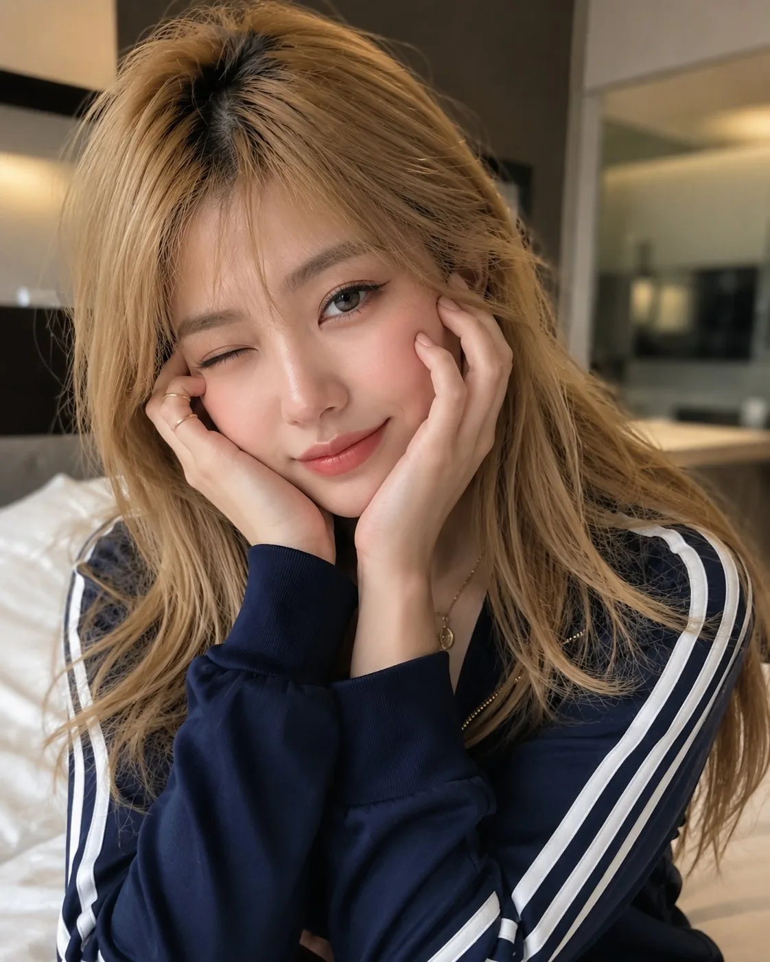 สาวญี่ปุ่นผมบลอนด์ทองในร่ม 2