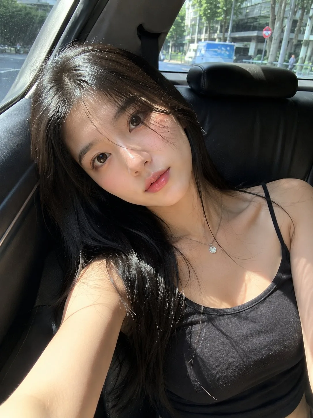 เซลฟี่สาวญี่ปุ่นในรถท่ามกลางแสงแดดส่อง 1