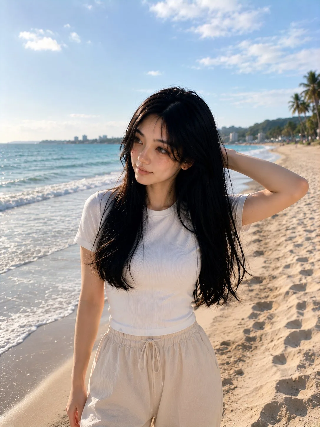สาวเกาหลีกับบรรยากาศหาดทรายยามอาทิตย์อัสดง 1