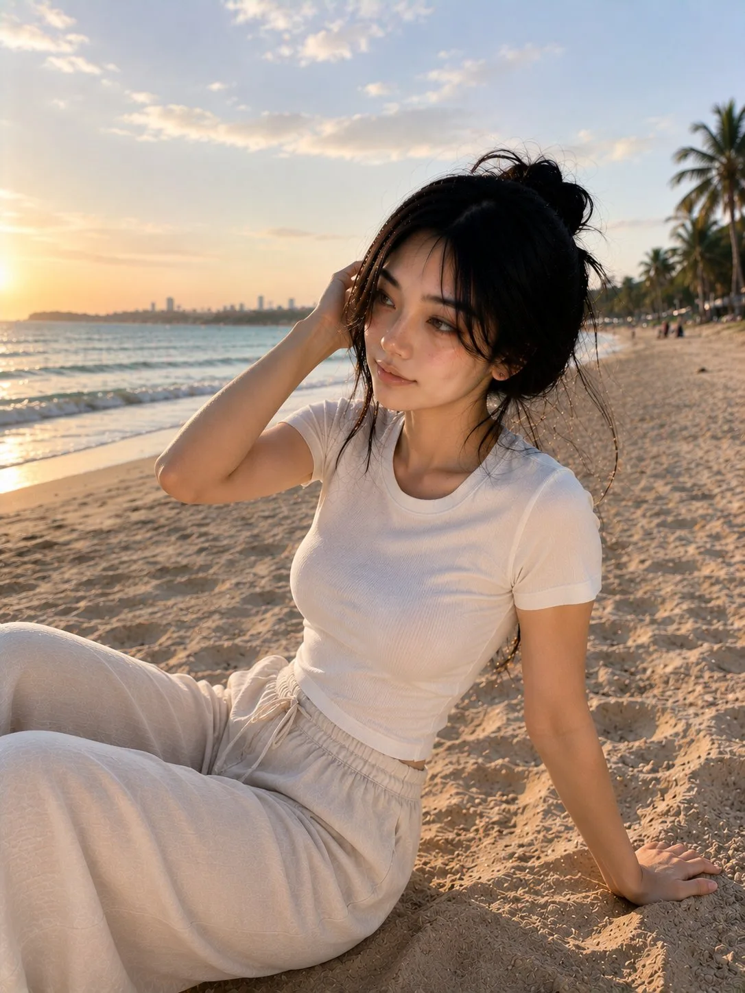 สาวเกาหลีกับบรรยากาศหาดทรายยามอาทิตย์อัสดง 2