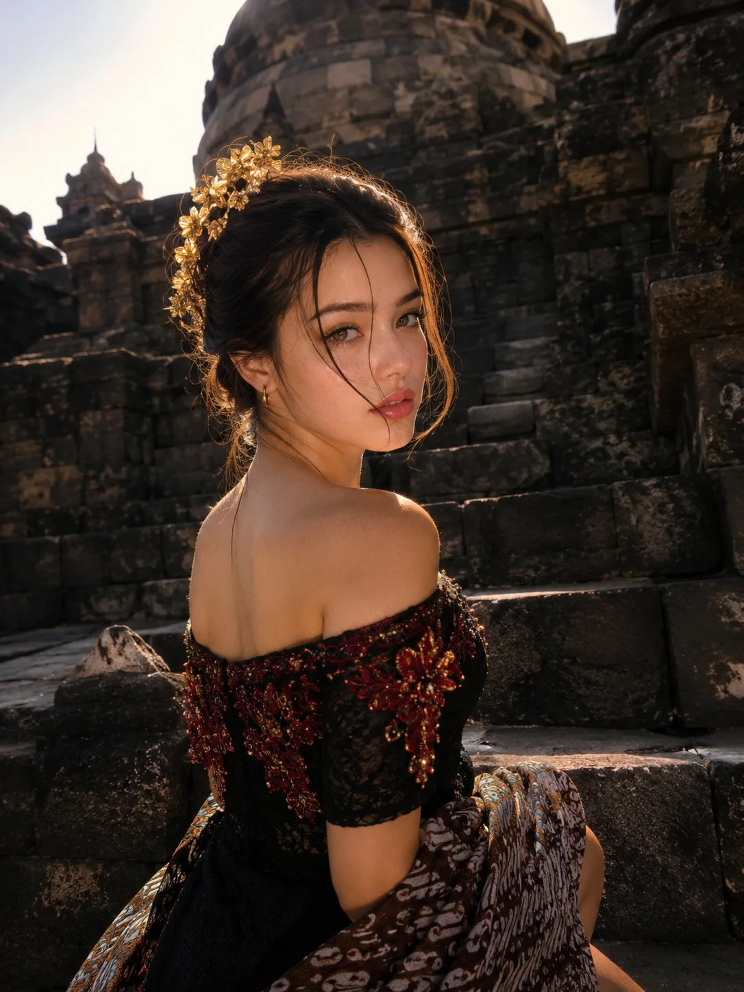 ภาพบุคคลหรูหรา: สตรีเอเชียในวัดโบราณ 1