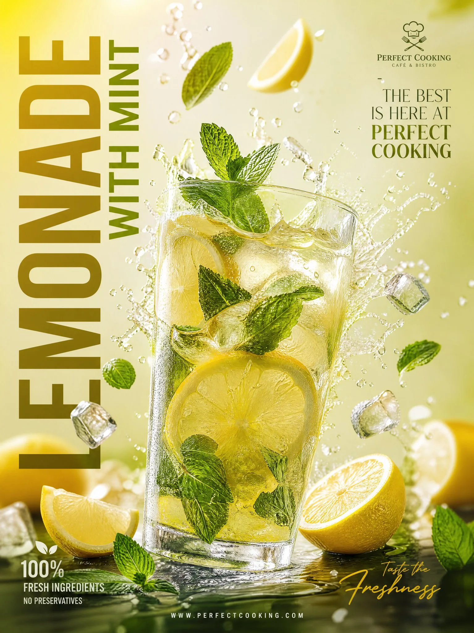 โปสเตอร์เครื่องดื่มมะนาว มิ้นต์ หรูหรา สไตล์คาเฟ่ 1