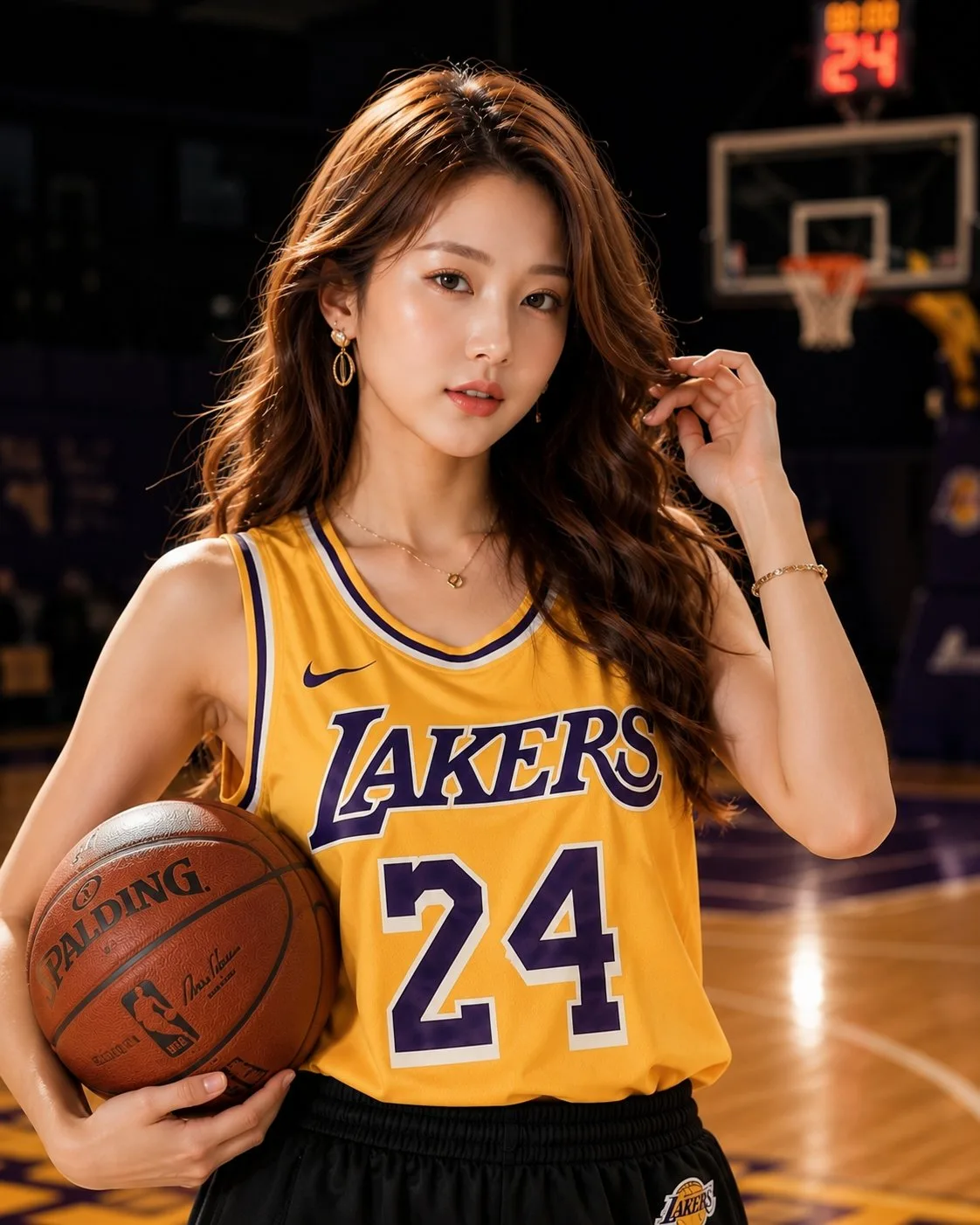 สาวสวยผมแดงชุดLakers: แฟชั่นสปอร์ตสุดหรู 1