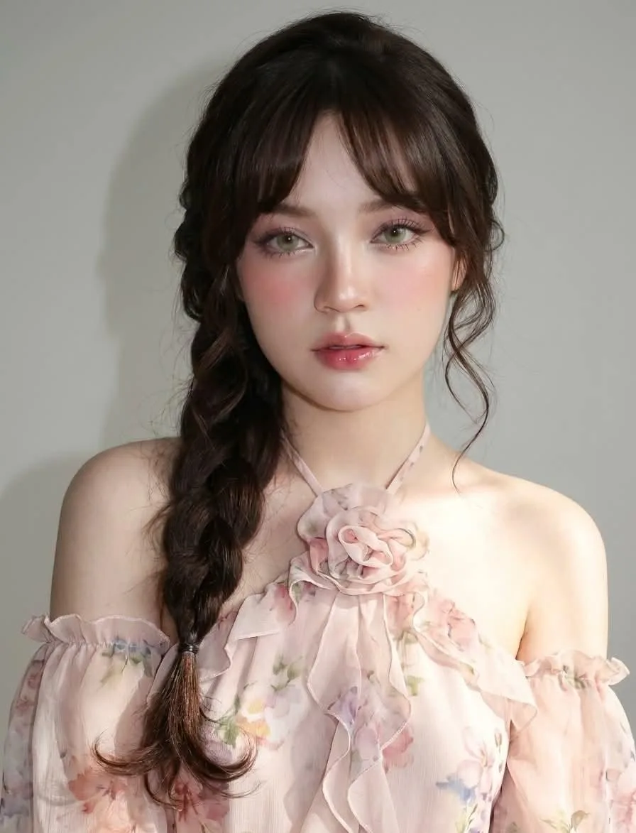 ภาพหญิงสาวชุดชีฟองสีชมพู ฉากมินิมอล 1