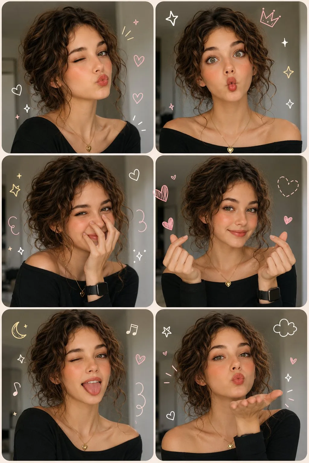 คอลลาจสาวสวยแสดงอารมณ์ 6 ช่องสไตล์ Pinterest 1