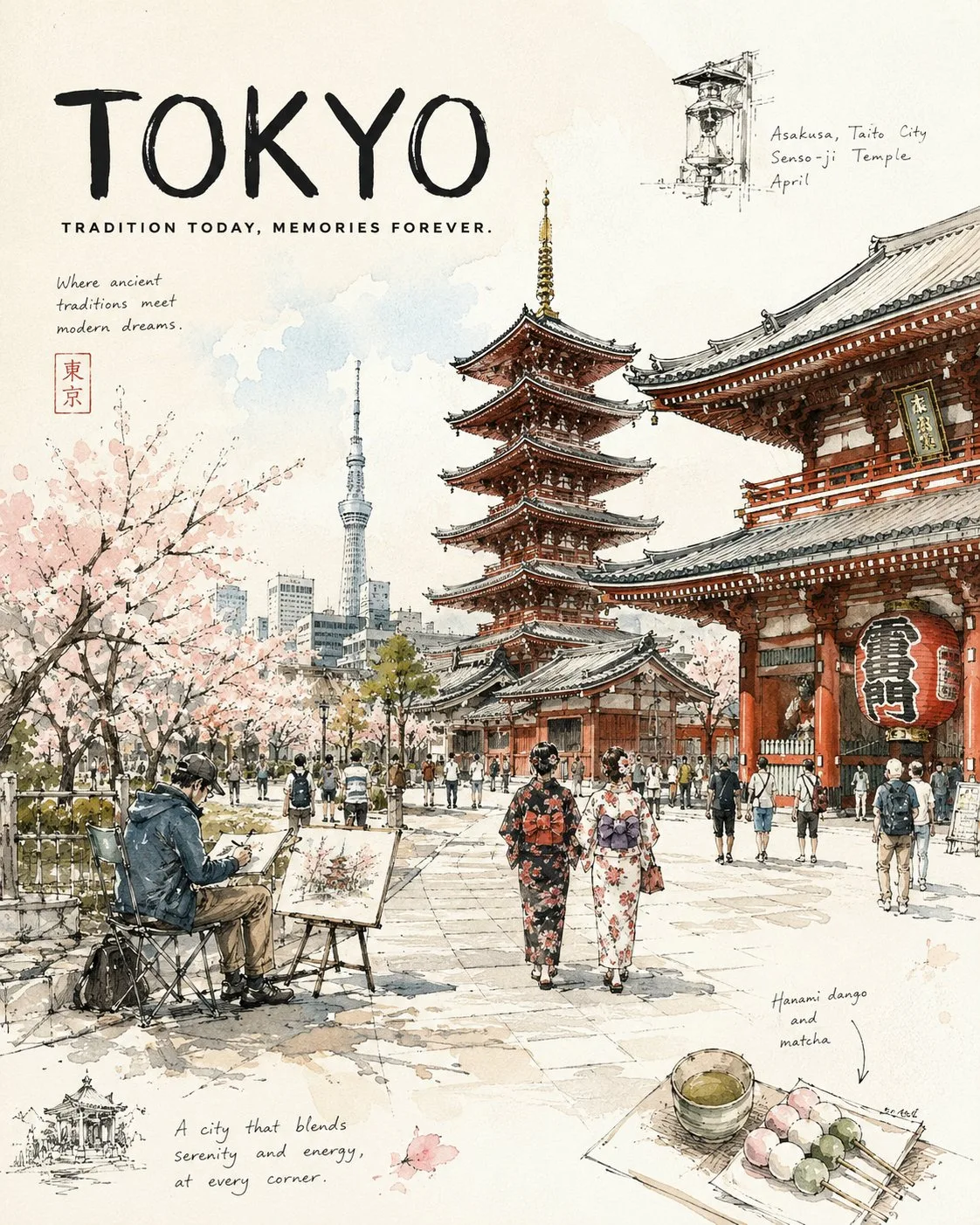 โปสเตอร์ภาพประกอบแนวสเก็ตช์เมือง: บันทึกการเดินทาง 1