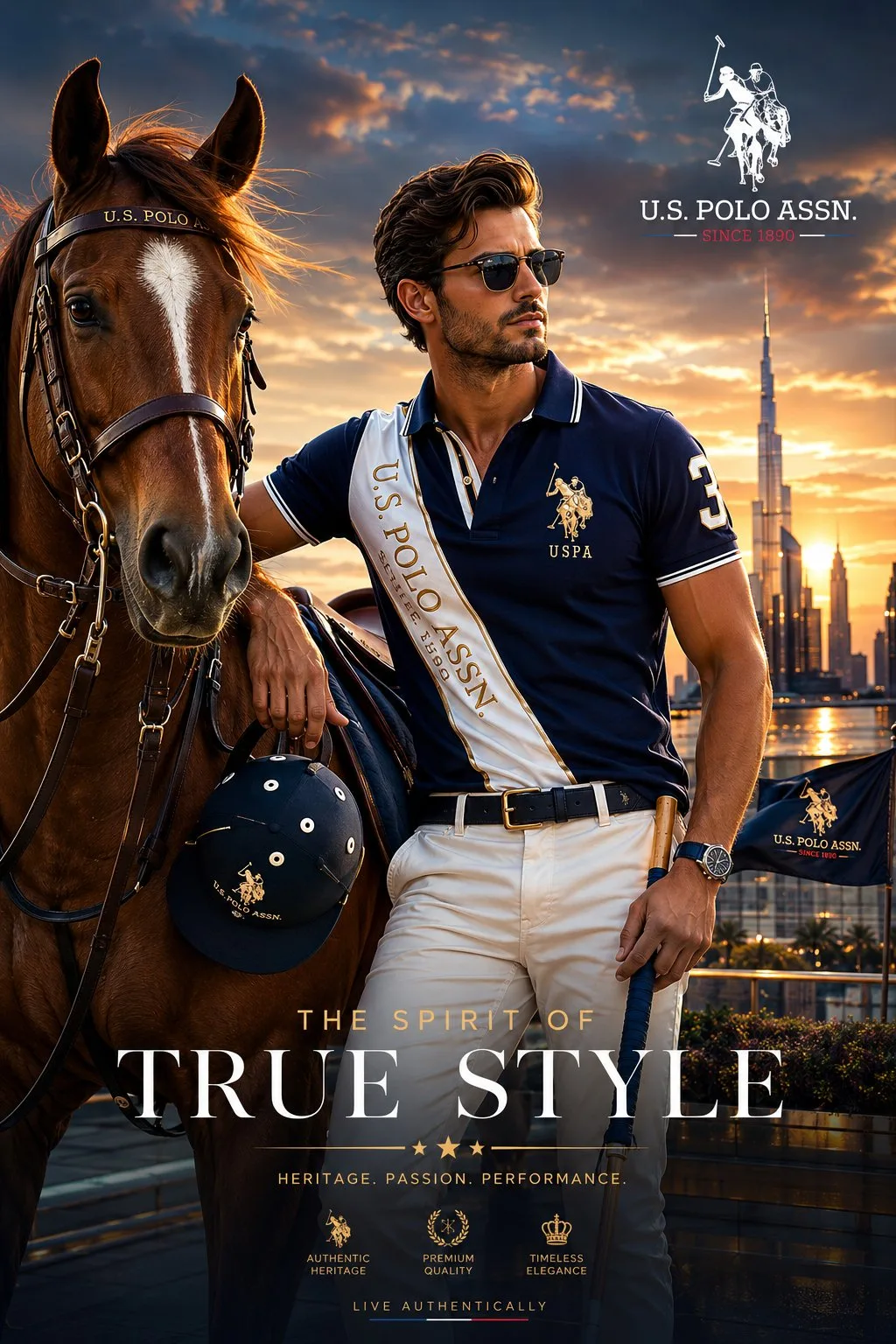 โปสเตอร์แฟชั่นหรู USPA: ม้าโปโล, รูฟท็อป, พระอาทิตย์ตก 1
