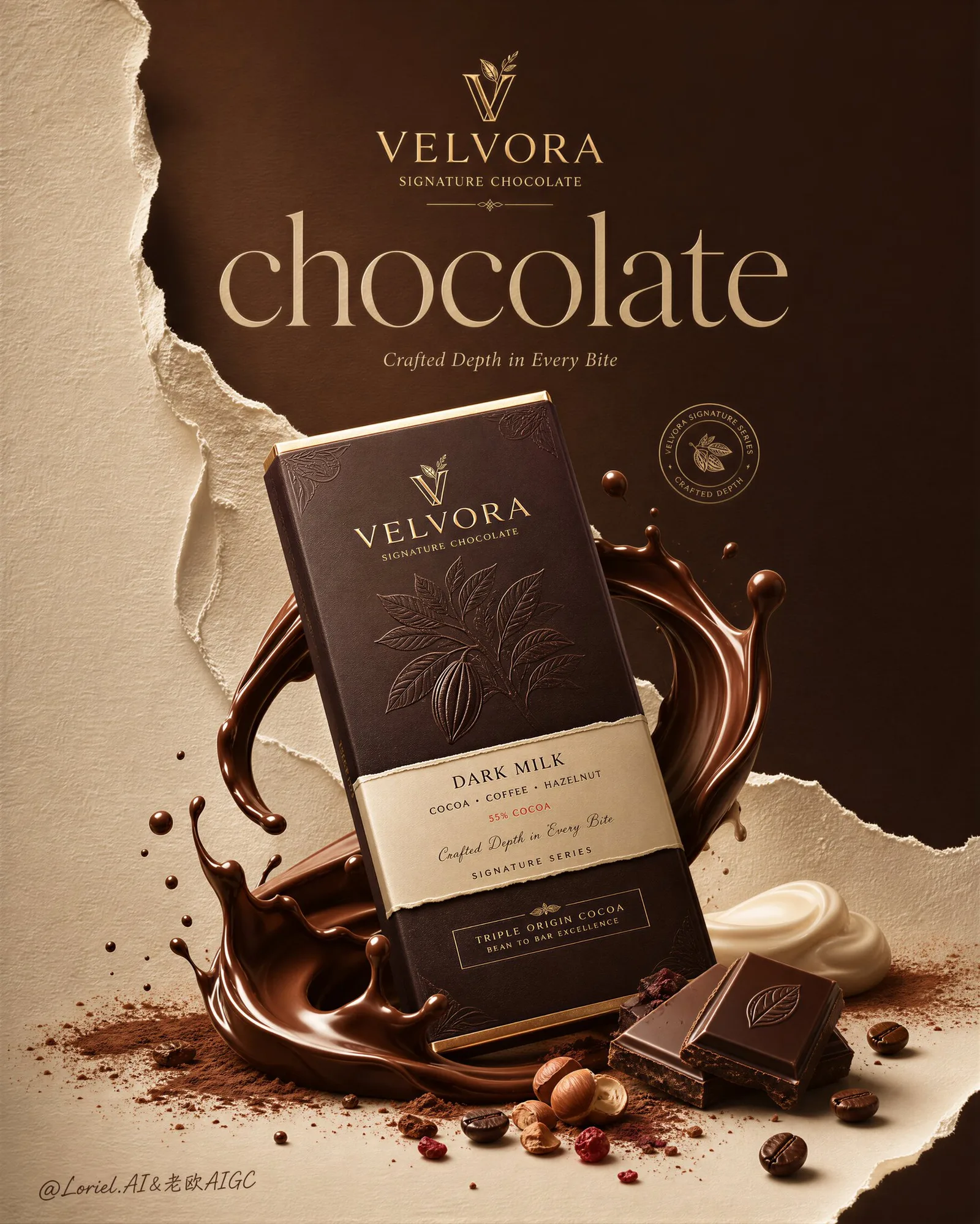 VELVORA: โปสเตอร์ช็อกโกแลตหรูหรา มรกต-ทอง 1