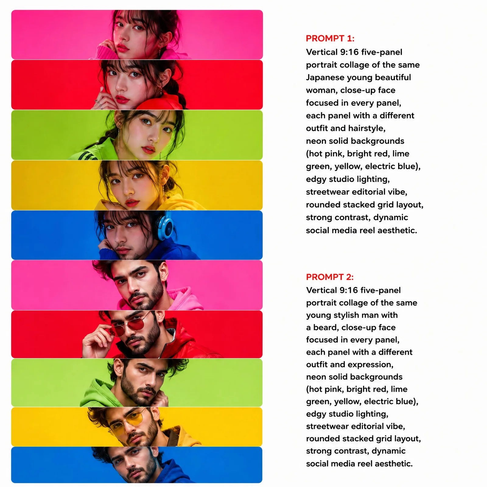 คอลลาจภาพสาวสตรีทแฟชั่น 5 ช่อง แสงนีออน 1