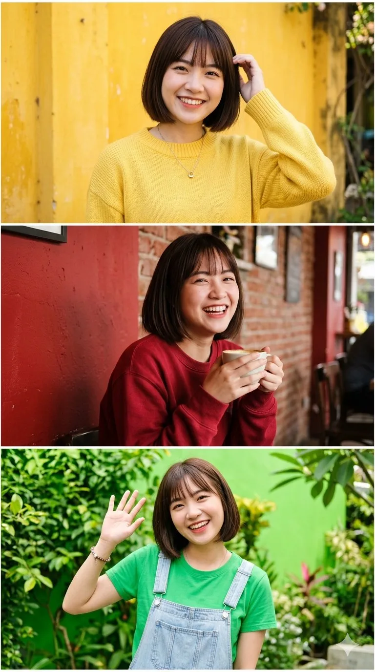 ภาพพอร์เทรต 3 เฟรม: สาวเอเชียสดใสหลากอารมณ์ 1