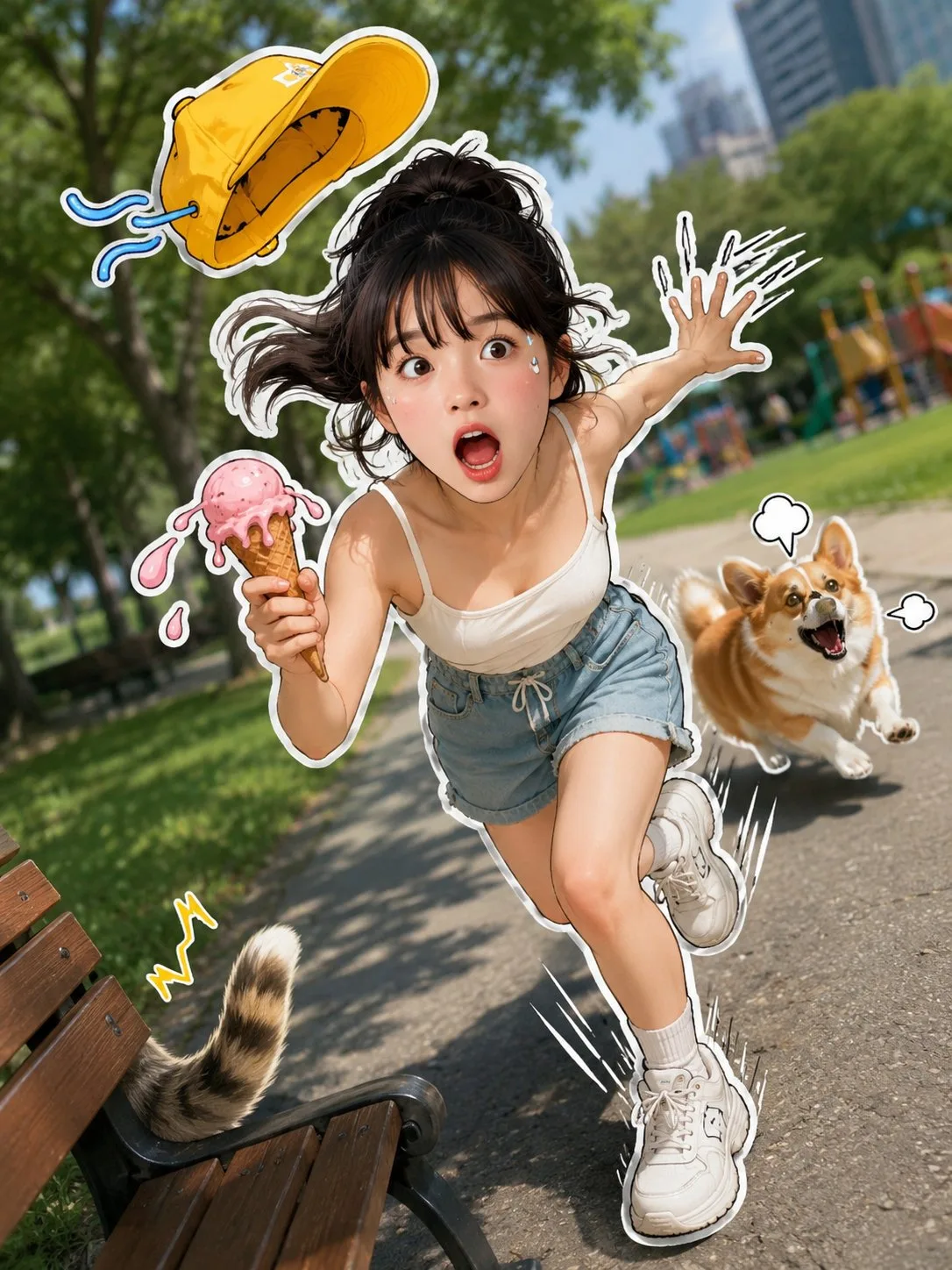 สติกเกอร์ 3D สาวนักวิ่งในสวนสนุกเมือง 1