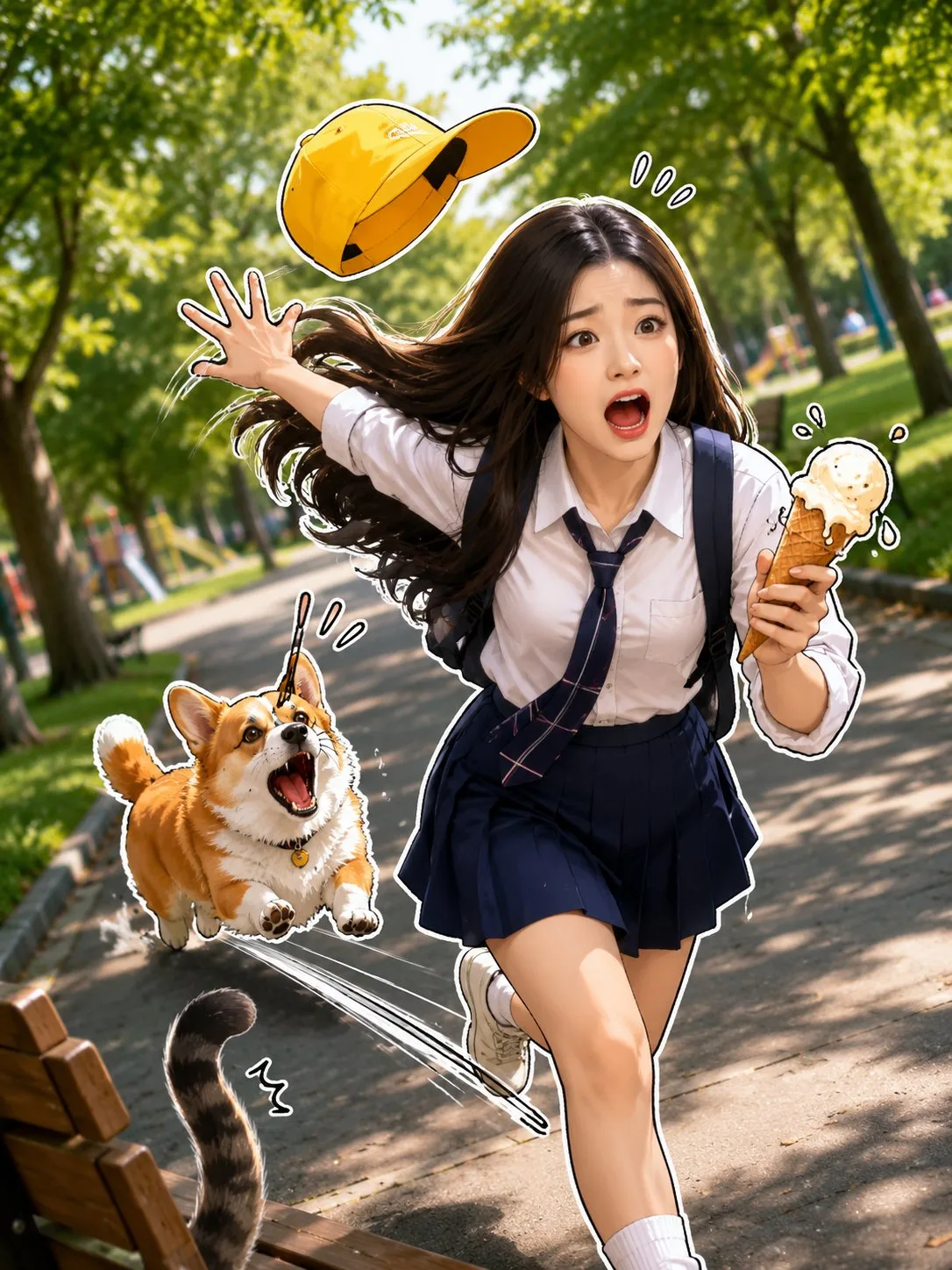 สติกเกอร์ 3D สาวนักวิ่งในสวนสนุกเมือง 2