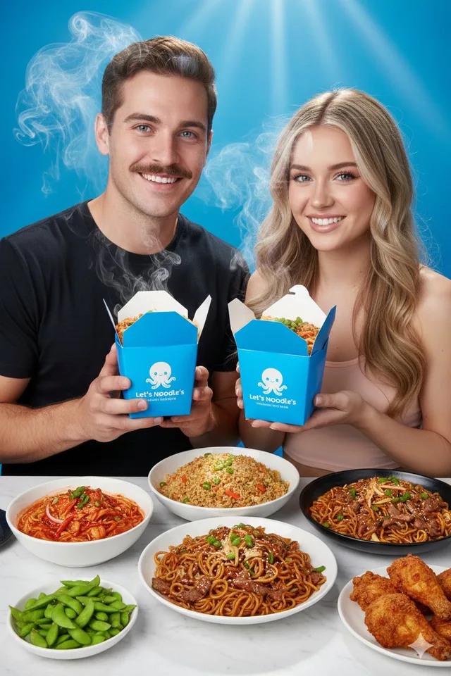 คู่รักกับบะหมี่กล่องฟ้าสุดคึกคัก
