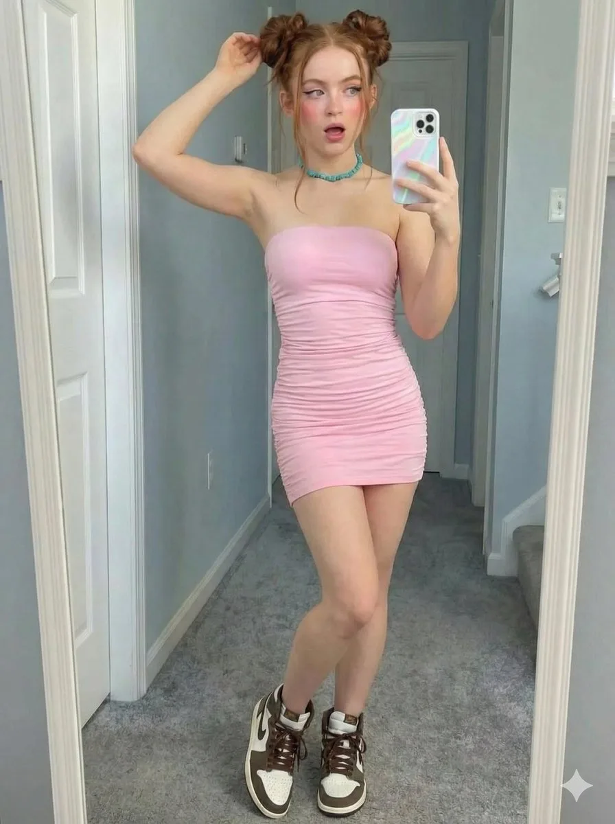 สาวผมแดงบันคู่ ถ่ายเซลฟี่ชุดชมพูแนวมิลเลอร์ 1