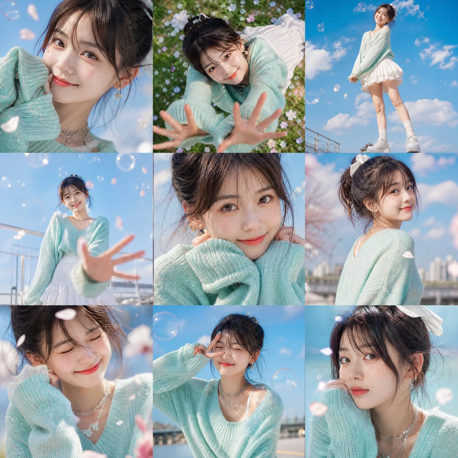 ภาพคอลลาจเก้าช่องสาวเกาหลี แสงแดดฤดูร้อน 1