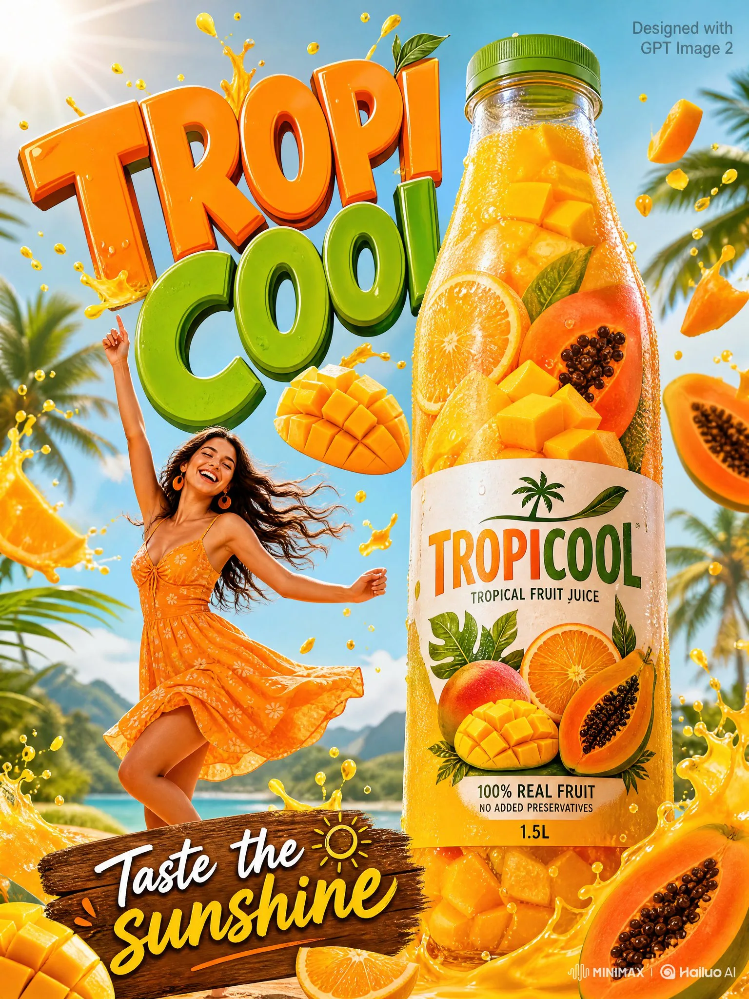 โปสเตอร์น้ำผลไม้ทรอปิคอลสดใส: TROPICOOL 1