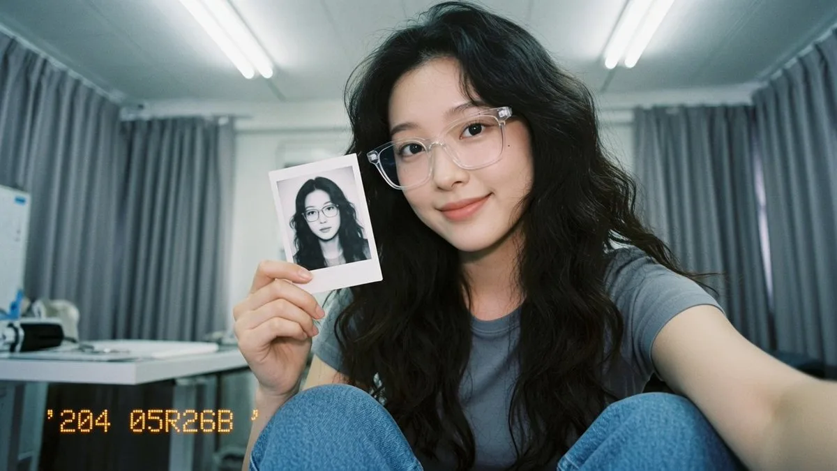 สาวเอเชียแว่นตา กล้องดิจิทัลวินเทจยุค 2000 1