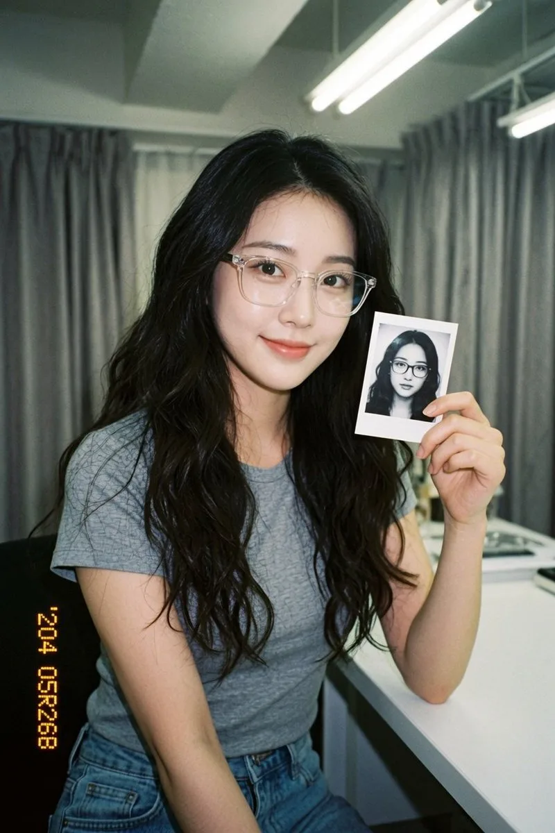 สาวเอเชียแว่นตา กล้องดิจิทัลวินเทจยุค 2000 2