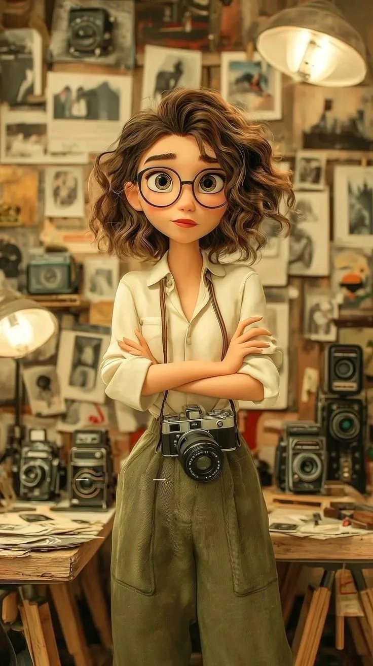 ช่างภาพสาวสไตล์พิกซาร์ในสตูดิโอวินเทจ 1
